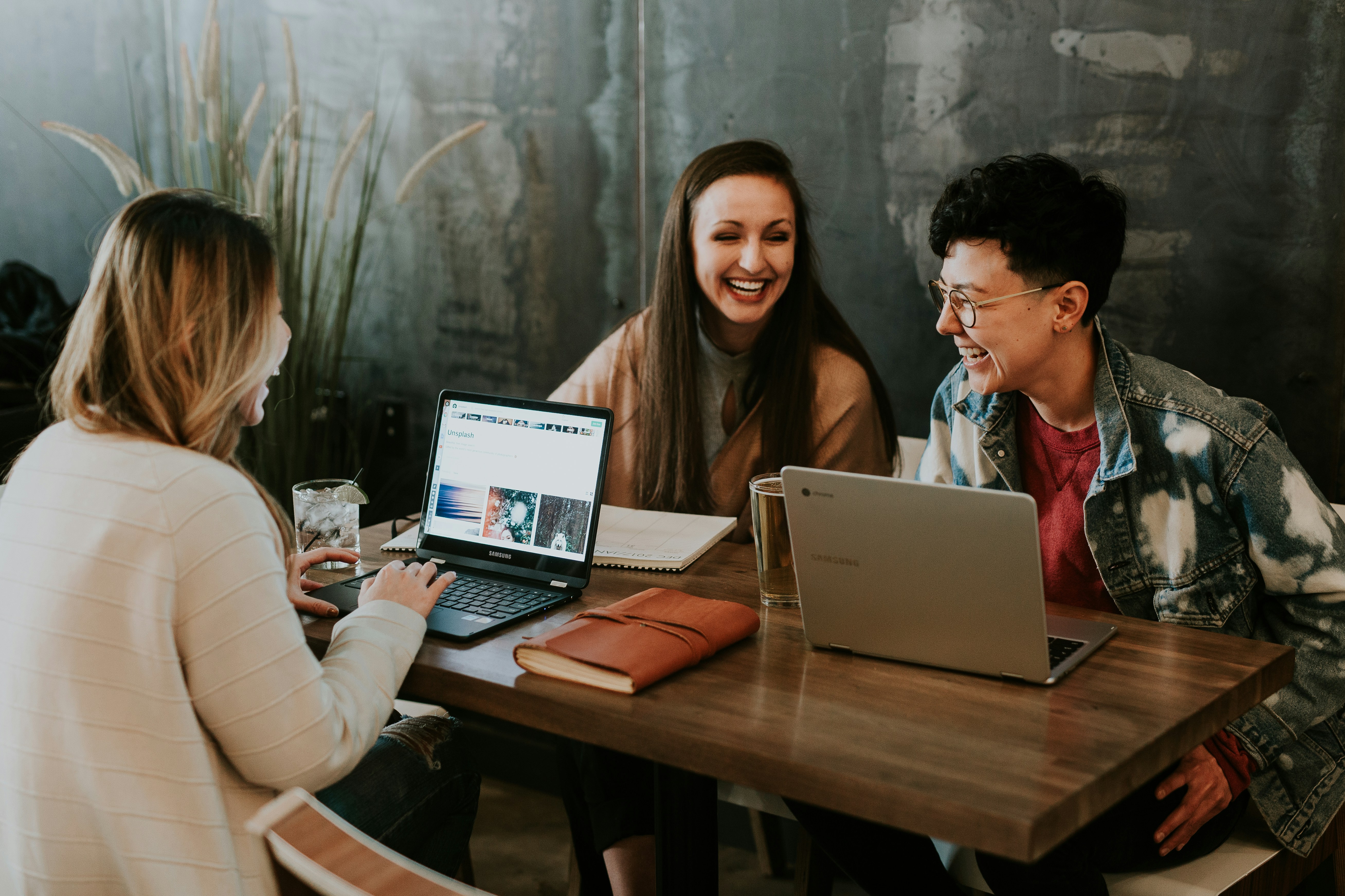 Small business owners discussing a marketing plan