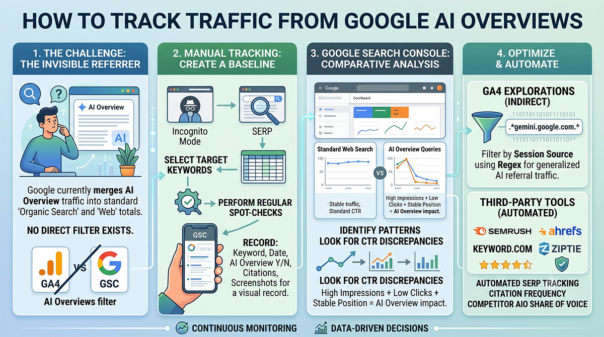 How to Track Traffic from Google AI Overviews infographic